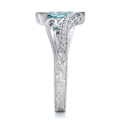 Idiytip Sterling Silver Women's Charm Rings Oval Shaped Rhinestone Crystal Ring For Birthday Valentine's Day(Light Blue Size 6) #TOP4