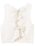 COZYPOIN Womens Sweater Vest Cute Bow Tie Back Sleeveless Open Back Crop Top Y2K Casual Knit Cardigan Vest Tank Tops(White-M)