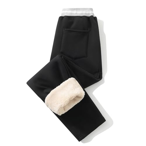 FoxQ Mens Fleece Lined Sweatpants with Zipper Pockets Winter Sherpa Lined Pants Straight Leg Open Bottom2