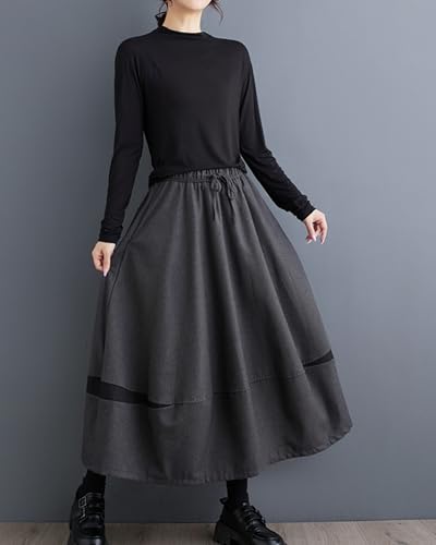 Women's Skirt Elastic Waist Pocket Solid Color Flowy Hem Loose Oversize GZ3162