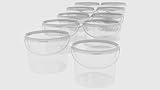 MARMOS-PLAST Juego de 100 cubos de 10 litros, de plástico transparente, con tapa, apilables, para leche, miel, para alimentos, aptos para alimentos, para harina, agua
