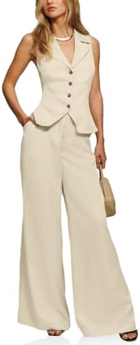 Cicy Bell Womens Vest Sets Summer 2 Piece Outfits Button Crop Bla...