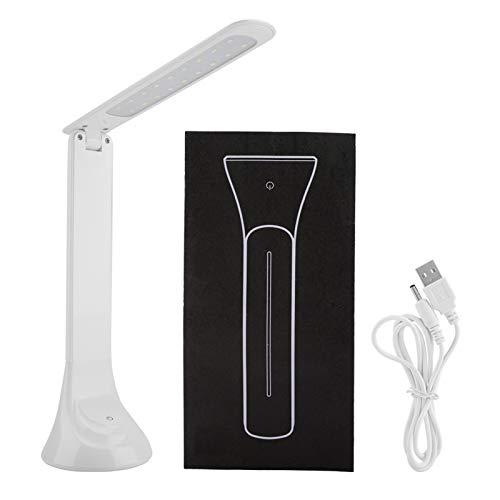充電式折りたたみLEDデスクランプ、3つの明るさレベルのアイケアテーブルランプ、18個のLED電球、読書勉強用のUSB電源、ポータブルスリップABSデスクトップランプ