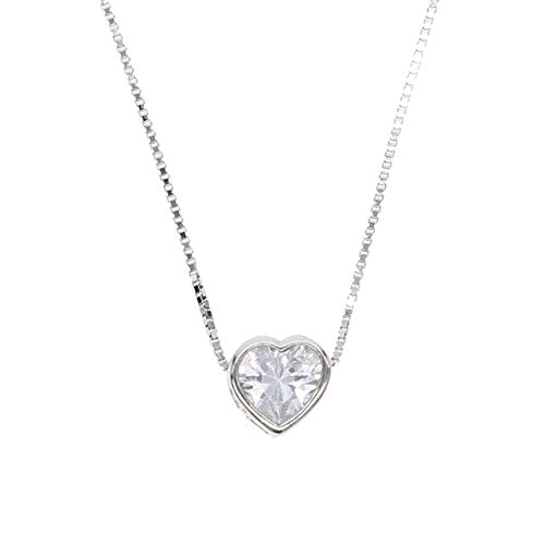 Collier cœur argent 925 avec solitaire en zircone brillant plaqué platine
