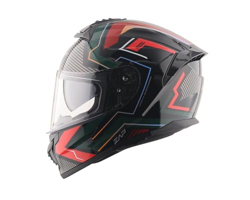 Vega Zap Explore D/V Full Face Riding Helmet with Dual Visor, Shock Absorbing Liner, Comfortable Interior, Lightweight Build, Aerodynamic Design, and Modern Black Red Styling Black Red-L