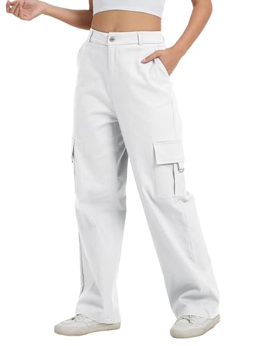 Image of Cargo Pants for Women High Waist Wide Leg Stretchy Pull On Baggy Casual Pants with Pockets