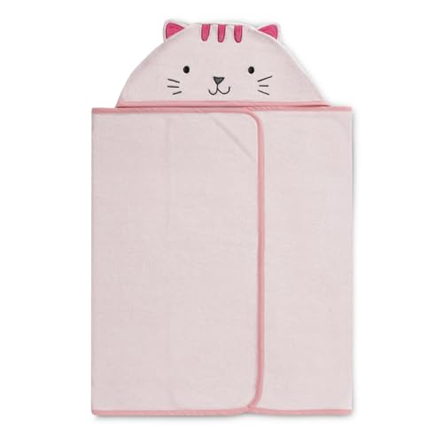 Image of Delta Children Kids Hooded Bath Towel with Pockets - Super Soft and Absorbent- Great Gift for Boys and Girls, Pink Cat