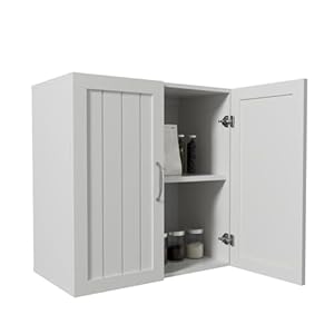 Wall Cabinet Storage with Dual Doors and Adjustable Shelf for Kitchen Cupboard Bathroom (White)