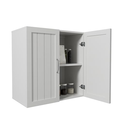 Wall Cabinet Storage with Dual Doors and Adjustable Shelf for Kitchen Cupboard Bathroom (White)