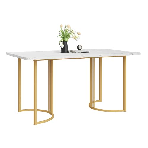 Table à manger rectangulaire 140 x 80 cm aspect marbre blanc STAPERFO - 7