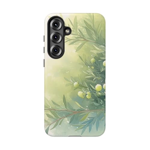 Coque Samsung S25 Plus rigide mate au design botanique d'illustration aquarelle verte exclusive