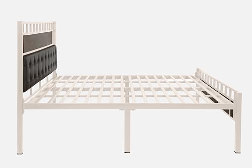 Image of Orvo Metal Queen Size Bed Without Storage | Wrought Iron Double Bed with Headboard & Footboard | Sturdy Powder Coated Platform Bed Queen Size Cot for BedroomLivingRoom Ivory (75x60)