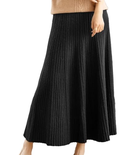 Women's Wool Skirt Long Pleated Skirt Autumn Winter Knitted Merino Wool Style Skirt