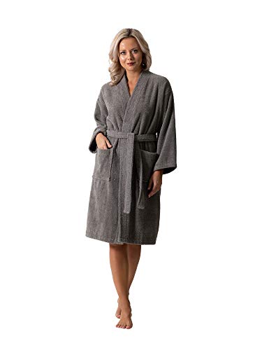 Image of Luxurious Turkish Terry Kimono Collar Super-Soft Terry Absorbent Bathrobes for Women