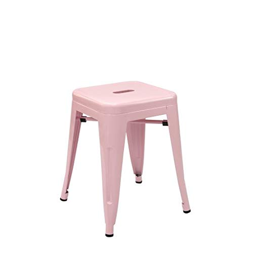 Vaukura Taburete Bajo Tolix - Taburete Industrial Metálico Brillo (Rosa)