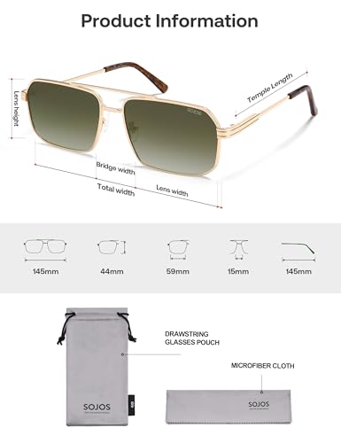 Image of SOJOS Retro Polarized Square Sunglasses for Women Men Vintage Large Double Bridge UV Protection Metal Sun Glasses SJ1246