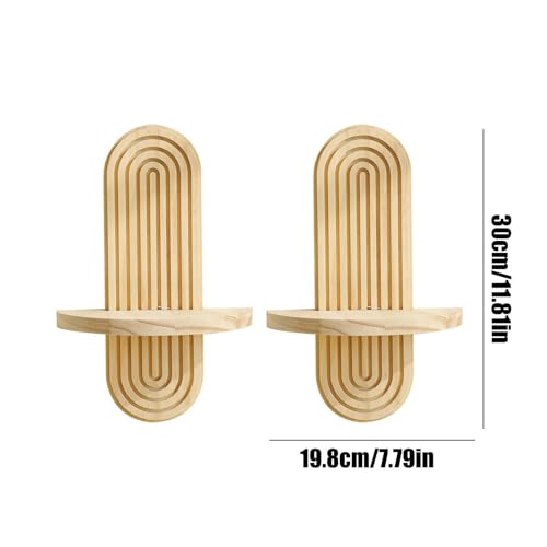 Étagère Murale Style Boho en Bois Massif Arqué Moderne Set de 2 Pièces - 7