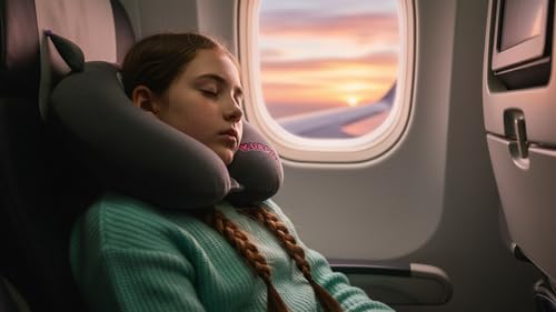 Image of Soft and Comfortable Cartoon Designed U-Shaped Kids Travel Neck Pillow for Airplane Car Flight Head Neck Support for Boys and Girls (Pack of 1, Black)