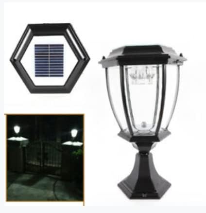 Miniatura 4 de Luz de pilar vintage negra para exteriores, luz LED solar para patio, impermeable, lámpara de columna con linterna para patio, césped, jardín,
