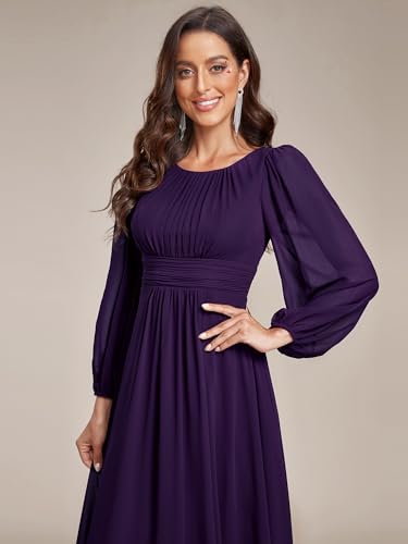 Image of Ever-Pretty Women's Crewneck Long Lantern Sleeves Floor Length A-Line Pleated Chiffon Formal Dress 0106B