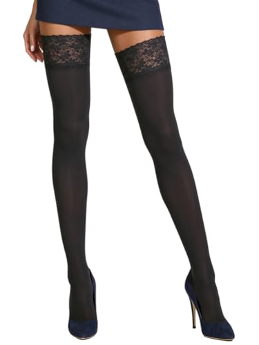 Image of Mila Marutti Opaque Thigh High Stockings for Women | 100 Denier Lace Top Stockings | Warm Solid Color Pantyhose Tights
