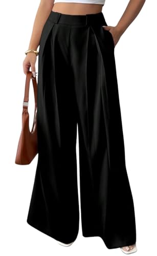 Image of Aahwan Solid High Waist Straight Korean Loose Pleated Wide Leg Trouser for Women's & Girl's