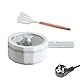 Elektrischer Hot Pot, 1,5 L Elektrische Pfannen, Dual Power Control Kochtopf für Reise/Wohnheim, Antihaft Elektro Bratpfanne mit Langem Griff, Multi Kocher für Ramen Steak Pasta Suppe Ei (Weiß)