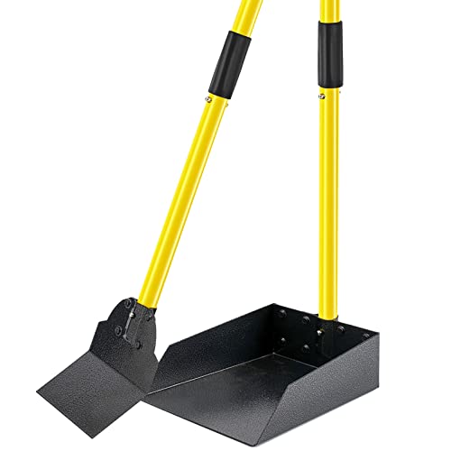 snagle paw AMZ Dog Pooper Scooper,Tray and Spade Set Poop Scooper for Dogs, Adjustable Long Handle Metal Pooper Scooper with Bin for Pet Waste Removal, No Bending Clean Up for Medium and Large Dogs