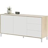S & S Saldos y Stocks Aparador 2 Puertas y 3 Cajones Brooklyn. Muebles Salon o Comedor, Blanco y Roble 154x74 cm