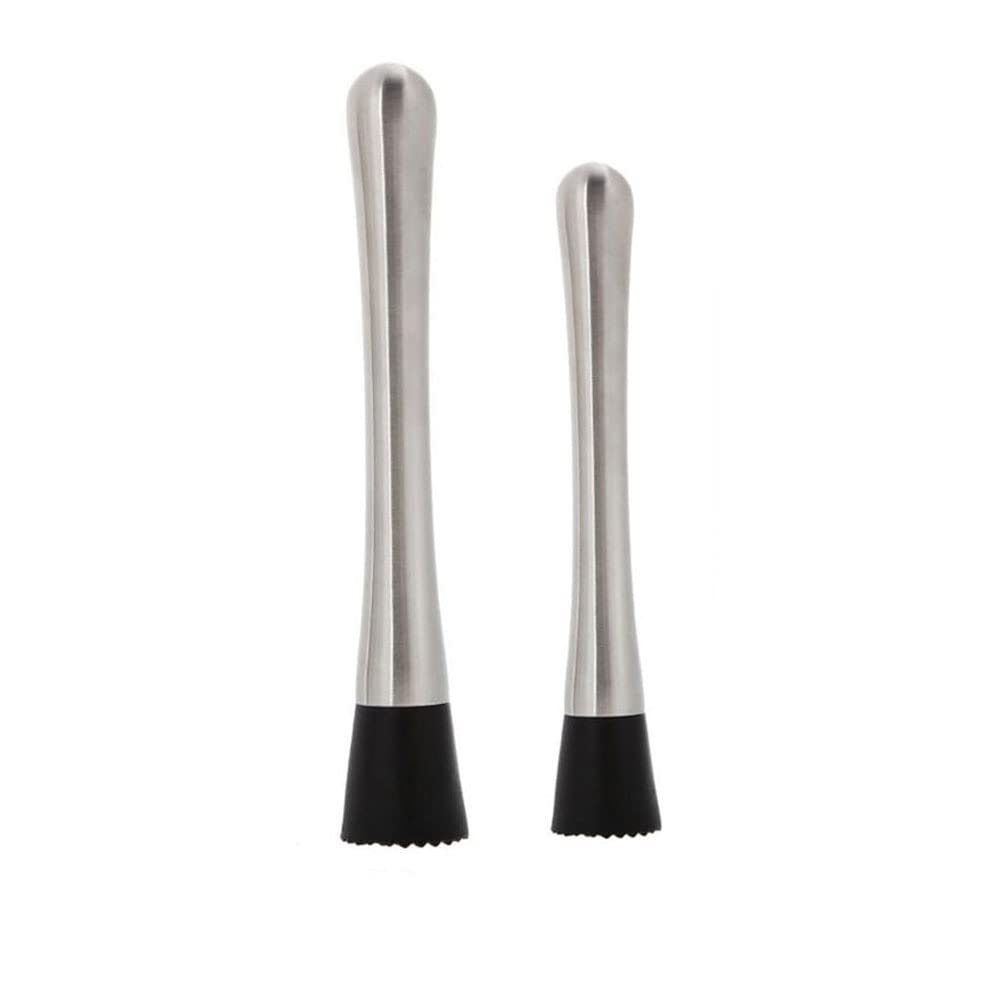 SEIWEI Cocktail Muddler Mixing Spoon Long Drink Stirrer for Fruit Mojitos Drinks Stainless Steel Home Bar Tool Silver (21cm and 24.5cm)