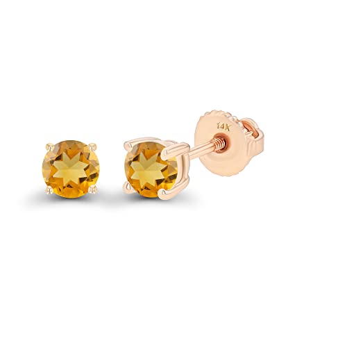 Solid 14K Gold 4mm Round Hypoallergenic Genuine Birthstone Solitaire Screwback Stud Earrings2