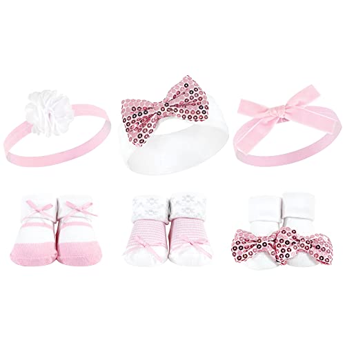 Hudson Baby Baby Girls Headband and Socks Giftset, Pink Sequin, One Size