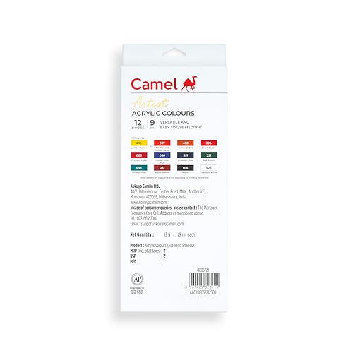 Camel Camlin Kokuyo Acrylic Color Box - 9ml Tubes, 12 Shades