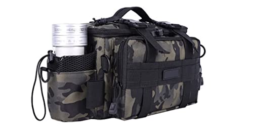 Sac à Dos pour matériel de pêche - Sac à Dos pour matériel de pêche avec Porte-Canne en Oxford, résistant à l'eau et très léger, avec bandoulière, idéal pour Le matériel de pêche. (Noir)