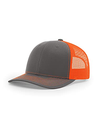 Richardson 112 Trucker OSFA Baseball Hat Ball Cap, Charcoal Neon Orange