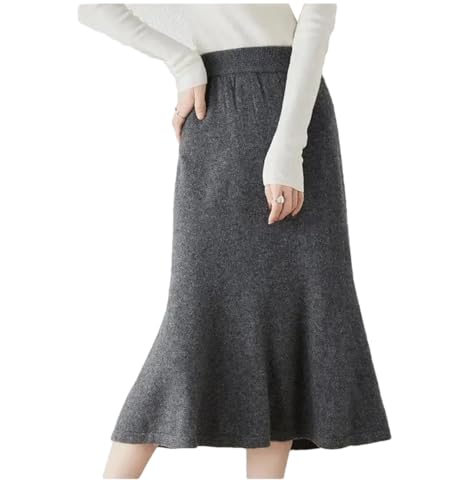 Women's Fall Winter Slim Fit Fish Tail Skirt Wrap Around High Waist Solid Wool Midi Skirt Dark Gray9 S