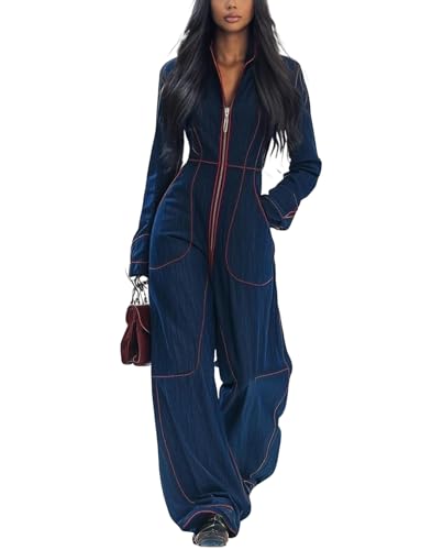 Voghtic Women's Denim Long Sleeve Jumpsuit Romper
