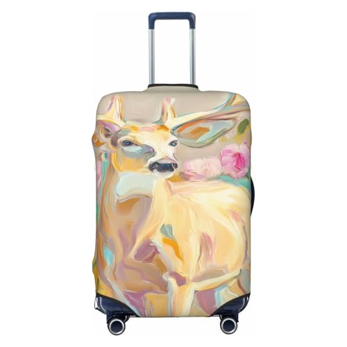 White Deer With Flowers And Leaves Elastic Travel Luggage Covers Dustproof Scratch-Resistant Suitcase Protector Fit 22-24 Inch