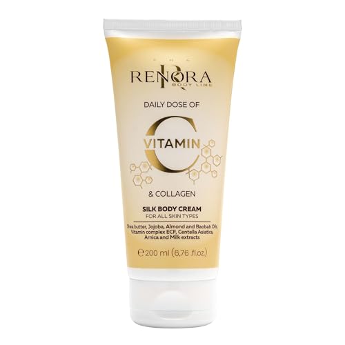 RENORA | Crema Corporal efecto Seda, con Vitamina C, Colágeno, Crema de Karité y Aceites de Baobab, Jojoba y Almendras | Hidratación profunda y Antienvejecimiento | Regeneración y reparación | 200 ml