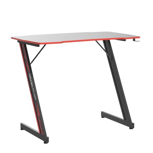 Image of BestOffice Gmaing Desk 35.4in PC Computer Desk Z Shaped Gaming Workstation Ergonomic Gaming Table with Headphone Hook for Home Office, Red