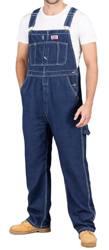 NY Threads Mens Denim Bib Overall Relaxed Fit Workwear with Adjustable Straps and Multiple Pockets 36W x 30L Indigo