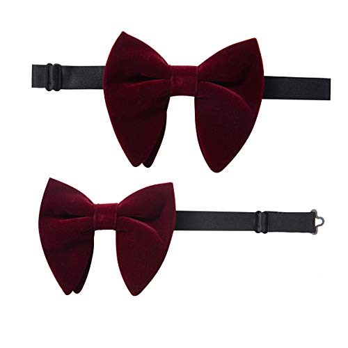 Image of GUSLESON Mens Solid Plaid Velvet Pre-tied Adjustable Bow Tie and Pocket Square Cufflink Set with Gift Box