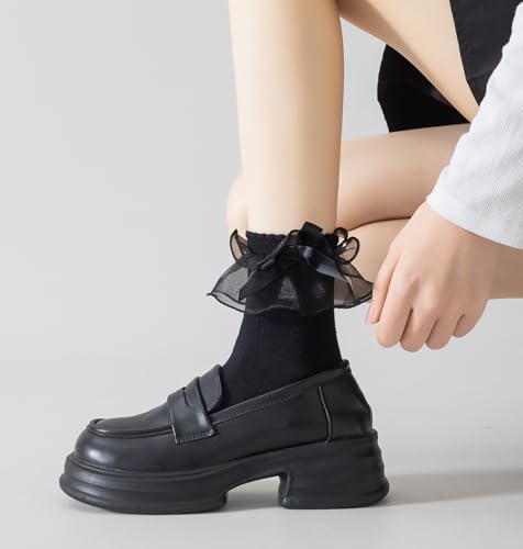 SRYL Women Lace Ankle Socks Ruffle Frilly Cotton Socks Trim Lace,Anklet socks Dress Socks Women or Girls,H044