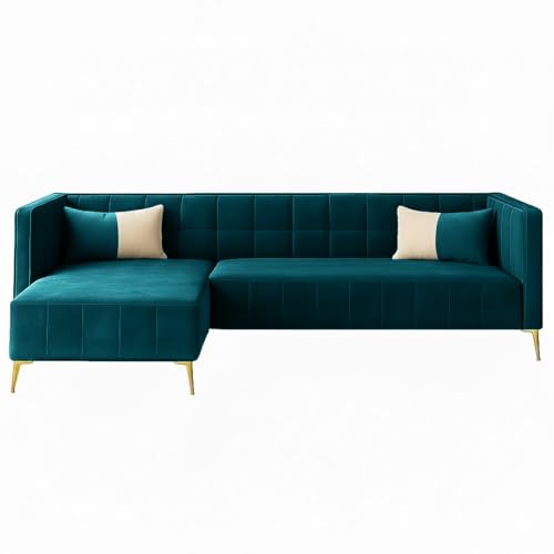 Image of SOCOZI Stylluxe 6 Seater Velvet Fabric LHS L Shape Sofa Set for Living Room |Fabric L Shape Sofa Set for Home & Office (Green Teal)