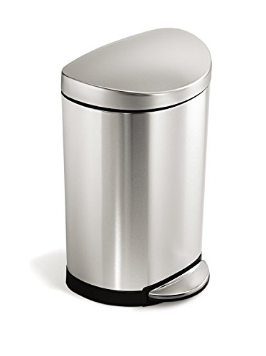 simplehuman 10 Liter / 2.3 Gallon Stainless Steel Small Semi-Round Bathroom Step Trash Can, Brushed Stainless Steel