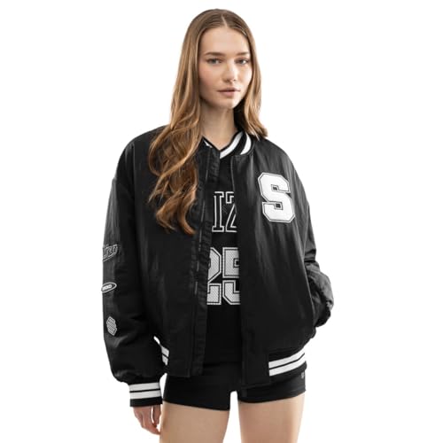 Blouson teddy femme noir veste varsity style urbain Ibiza IBZ Hoop Black-W SIROKO