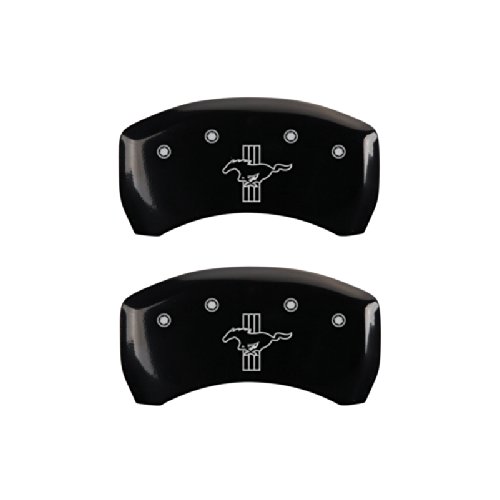 Image of MGP Caliper Covers 10198SMBPBK Black Brake Covers Engraved with Silver Mustang /Bar & Pony (S197) (Set of 4)