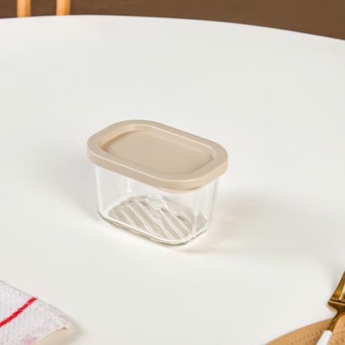 Image of Nestasia Small Replacement Lid for Groovo Glass Container (7.5cm x 10.6cm) - Durable & BPA-Free PE Lids for Fridge Storage Containers (Beige)