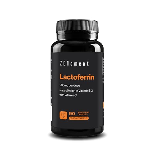 Lactoferrin 200 mg from Fresh Grass-Fed Cows Milk Natural Source of Vitamin B12 with 80 mg Vitamin C Immune System Support 90 Capsules 3-Month Supply Zenement