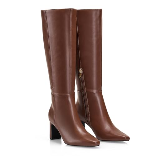 Image of GENSHUO Knee High Boots for Women Comfy Flat Heel Vintage Square Toe Fall Winter Solid Side Zipper Costume Knight Booties